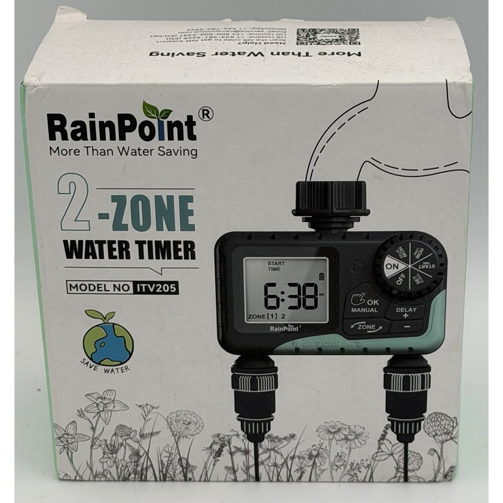 RAINPOINT Water Timer for Garden Hose - 2 Zone Sprinkler Timer ITV205 New‎
